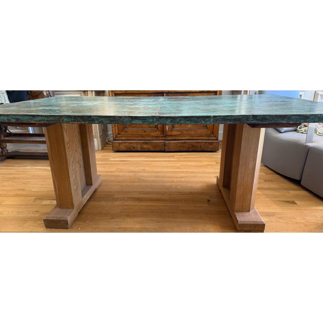 A Copper and Oak Trestle Table For Sale In Washington DC - Image 6 of 10