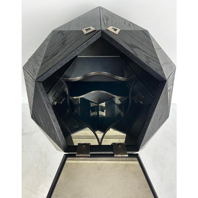 Mid-Century Modern Restoration Hardware Sculptural Polyhedron Rolling Bar Cart With Hinged Doors For Sale - Image 3 of 17