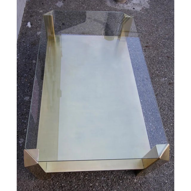 Adesso Imports Pair of Custom Rectangular Brass Coffee Tables With Glass Top For Sale - Image 4 of 5