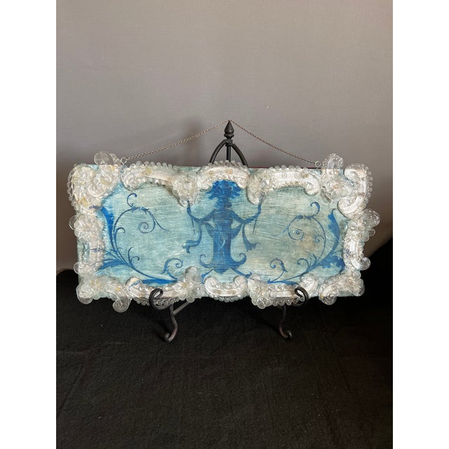 Wood Vintage Venetian Rococo Style Architectural Painted Panel With Glass Border For Sale - Image 7 of 12