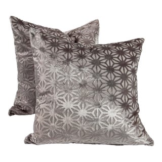 22" Romo Geodesic Patterned Metallic Cut Velvet Pillows, Pair For Sale