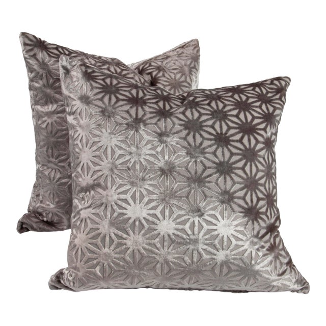 22" Romo Geodesic Patterned Metallic Cut Velvet Pillows, Pair For Sale