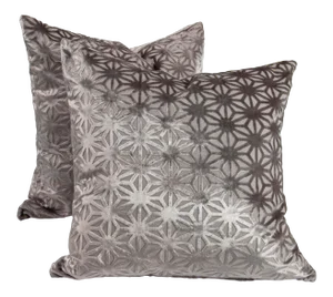 22" Romo Geodesic Patterned Metallic Cut Velvet Pillows, Pair