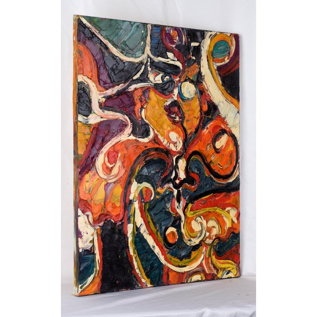 Orange "Attention" Heavily Textured Abstract Expressionist Composition in Oil on Canvas by Harald Dry Schmidt For Sale - Image 8 of 9