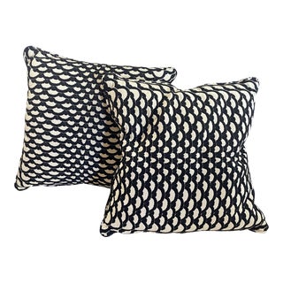 Pair of Pierre Frey Ecailles Black & Cream Throw Pillows For Sale