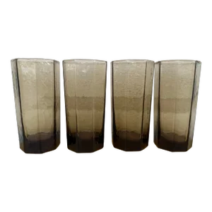Mid-Century Modern Hazel Atlas Octagonal Grey Tumblers- Set of 4