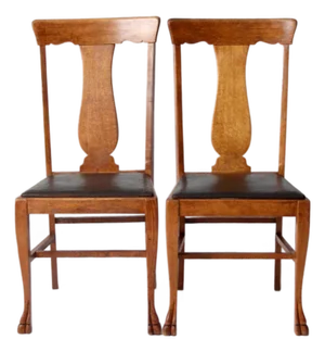 Antique Oak Splat Back Side Chairs Pair