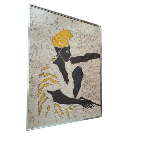 African Vintage Original Signed Gina Lombardi Bratter, African Woman Batik For Sale - Image 3 of 9