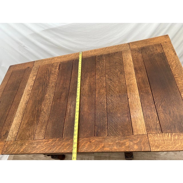 Antique Expanding Pub Kitchen Table Barley Twist Legs Quarter Sawed Tiger Oak For Sale - Image 10 of 12