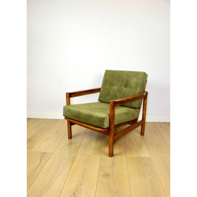 Vintage Wooden Armchair in Yellow-Olive from Z. Baczyk For Sale - Image 3 of 12