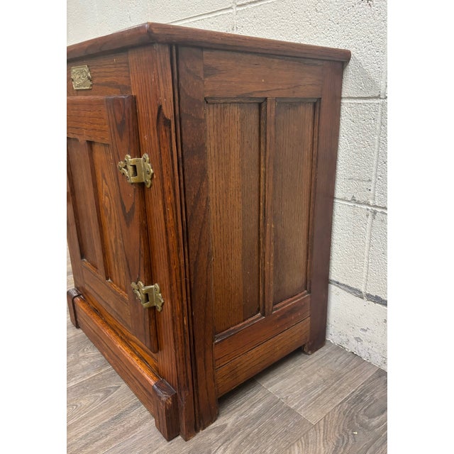 Wood Vintage White Clad American Country Oak Icebox Cabinet Side Table Nightstand For Sale - Image 7 of 10