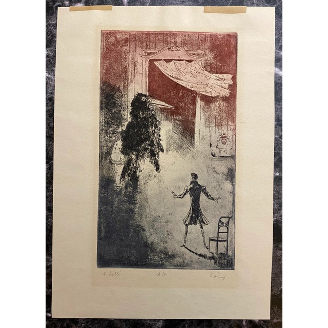 Rudolf Láng (1904-1991) "E.A. Poe: A Hollo" color etching on paper; pencil signed and noted as artist proof.