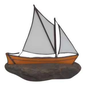 Late 20th Century Stained-Glass Sailboat on Rock