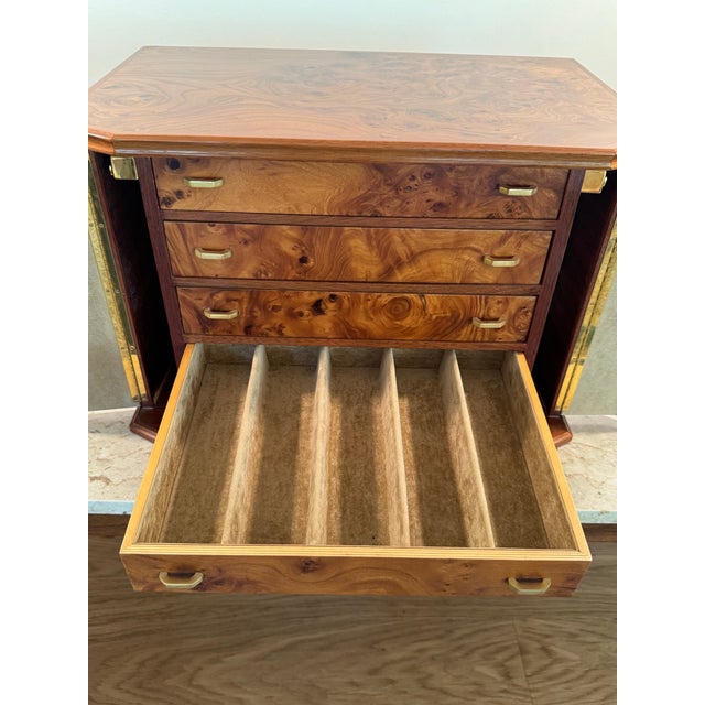 Brown Heavy Large Burlwood Jewelry Box Chest Safe With Locks and Beige Lining, Made in Italy For Sale - Image 8 of 12