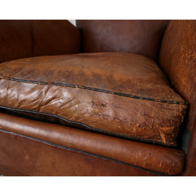 Pair of Antique French Leather Club Chairs - Circa 1920s For Sale - Image 11 of 16