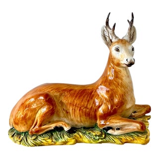 Vintage Boho Italian Glazed Ceramic Young Buck For Sale