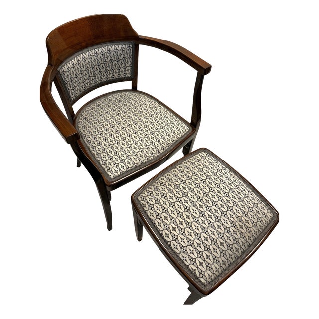 Set of Vienna Secession Armchair with Ottoman by Josef Hoffmann, 1890s For Sale