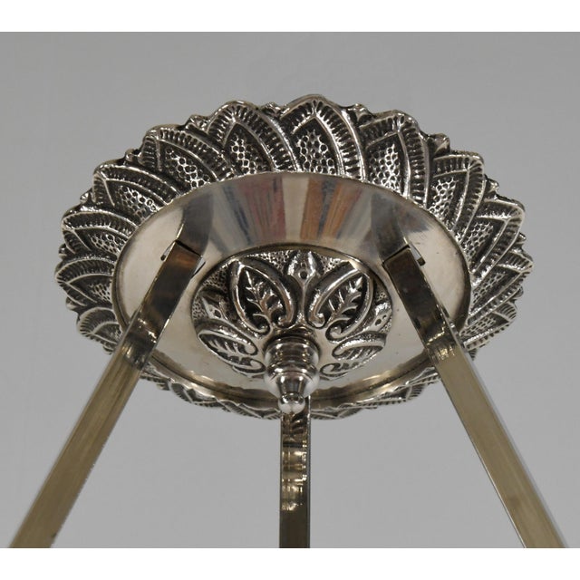Loys Lucha French Art Deco Pendant Light 1930s - Red Orange Floral Enameled Bowl For Sale - Image 11 of 14