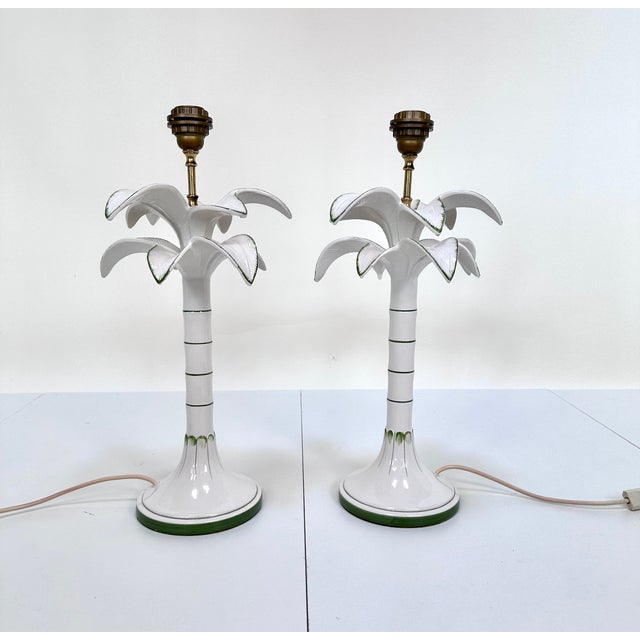 Italian Painted Ceramic and Brass Palm Tree Table Lamps from Tommaso Barbi, 1970s, Set of 2 For Sale - Image 13 of 18