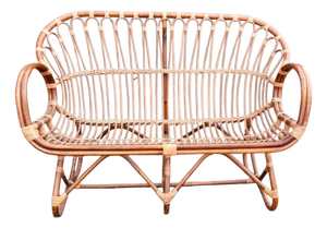 Vintage Italian Rattan Loveseat or Settee in the Style of Franco Albini