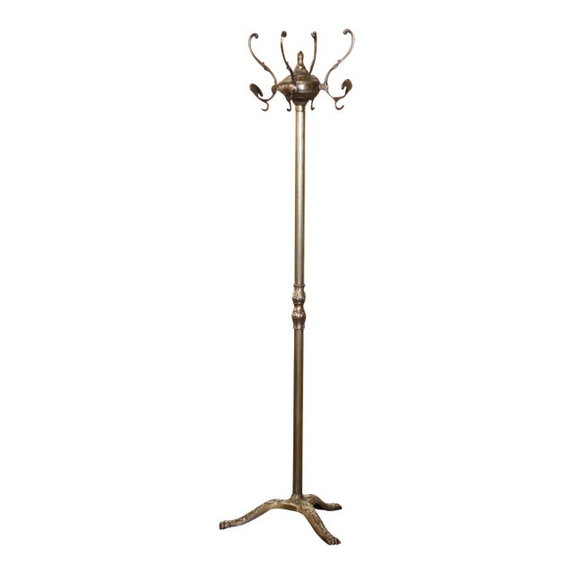 Early 20th Century French Gilt Brass Swivel Four-Hook Standing Hall Tree For Sale