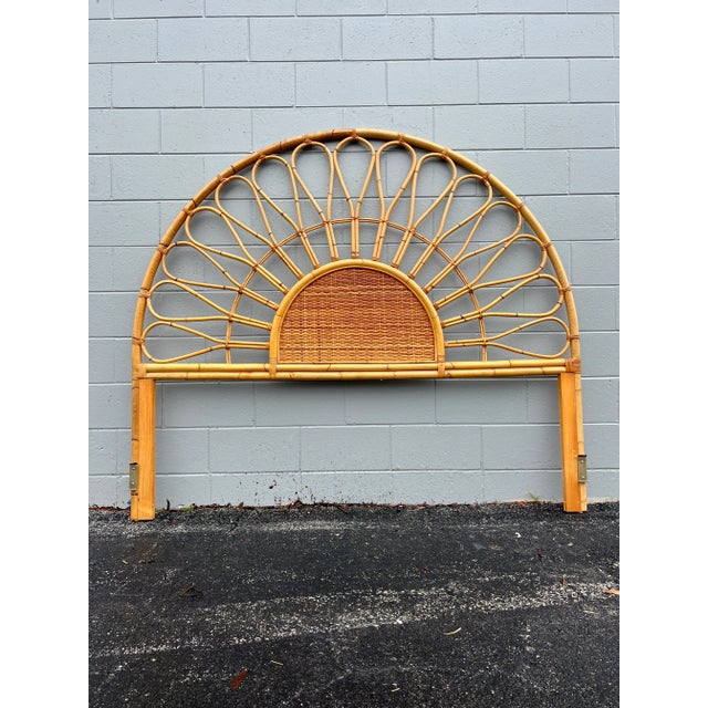Brown Vintage Boho Chic Sunburst Bent Rattan King Headboard For Sale - Image 8 of 8