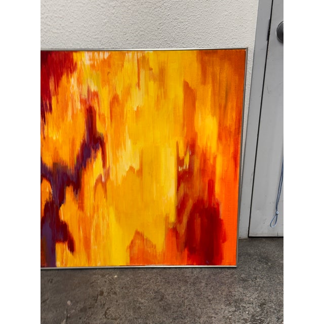 Mid Century Modern Canvas Painting, Framed For Sale - Image 11 of 12
