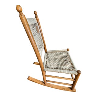 Restored Vintage Child’s Rocking Chair With Hand-Woven Macramé Seat For Sale