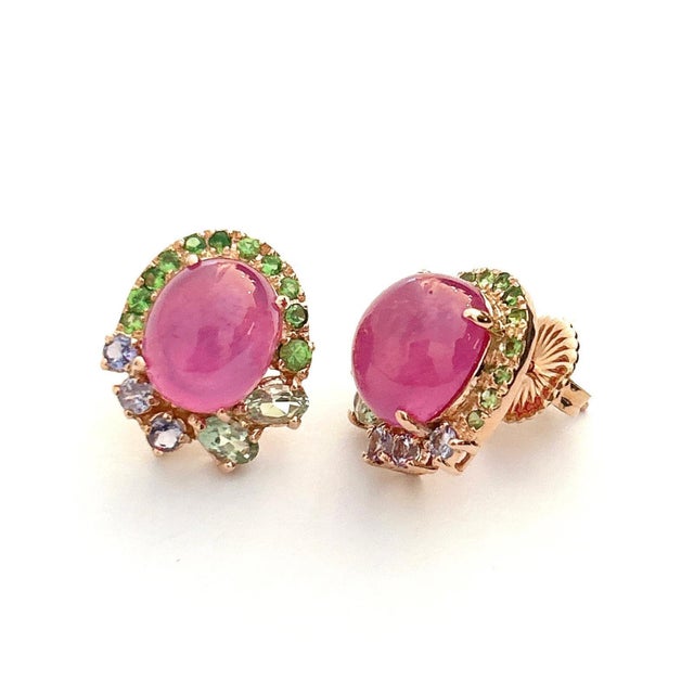 Bochic “Flamenco” Ruby & Multi gem Clip On Earrings Set 18K Gold&Silver For Sale - Image 4 of 9