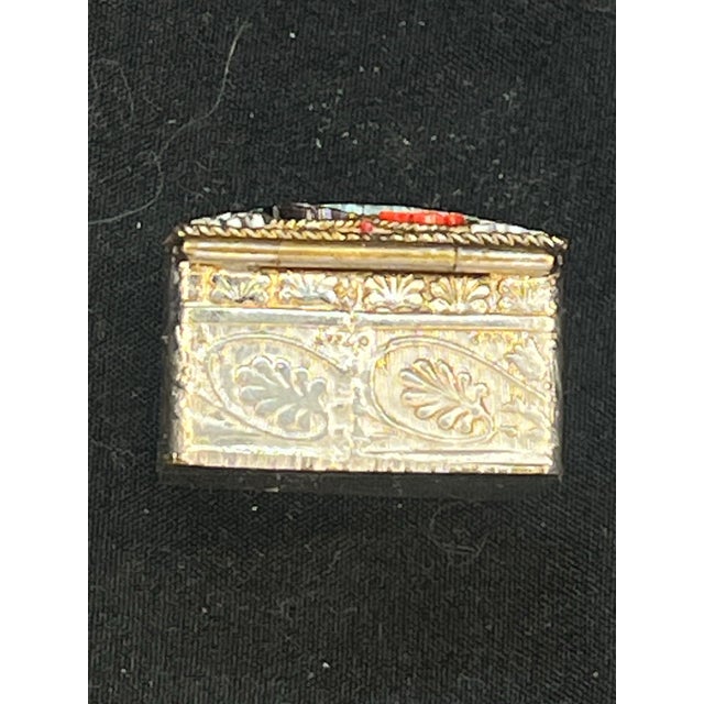 Sculpture Materials Vintage Italian Gilt Brass Square Micro Mosaic Pill Box - Floral Motifs For Sale - Image 7 of 10