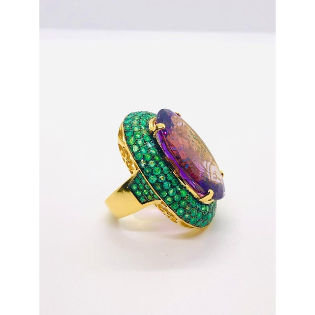 Purple Bochic “Orient” Vintage Natural Amethyst and Ring Set In 18 K Gold & Silver For Sale - Image 8 of 9