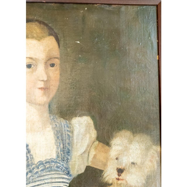 Antique White 19th Century English Folk Provincial Portrait of a Girl and Westie Dog For Sale - Image 8 of 18