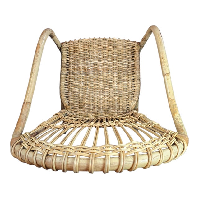 Wood Statement Coastal Boho Chic Rattan and Wicker Accent Chair For Sale - Image 7 of 9
