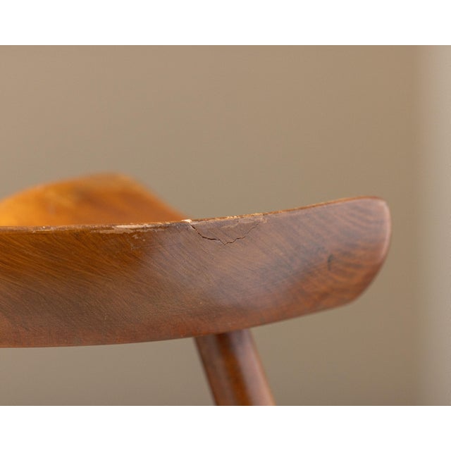 Vintage Scandinavian Modern Sculptural Beech Tripod Stool For Sale - Image 17 of 17
