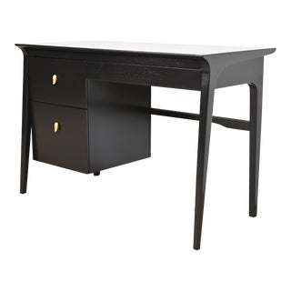 John Van Koert for Drexel Profile Mid-Century Modern Black Lacquered Writing Desk, Newly Refinished For Sale