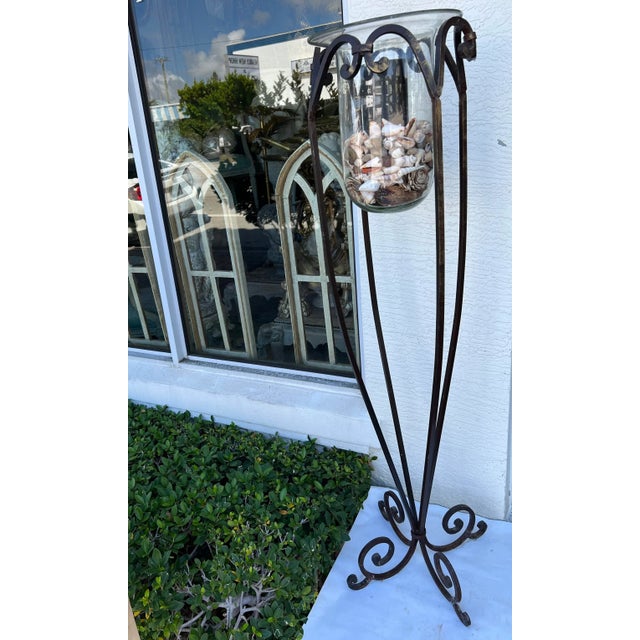 Campaign Vintage Early 20th Century Iron and Glass Floor Candle Holder For Sale - Image 3 of 7