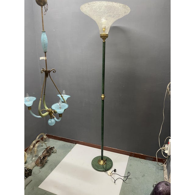 Italian Green Murano Glass Floor Lamp with Large Frosted Shade, 1980s For Sale - Image 10 of 13