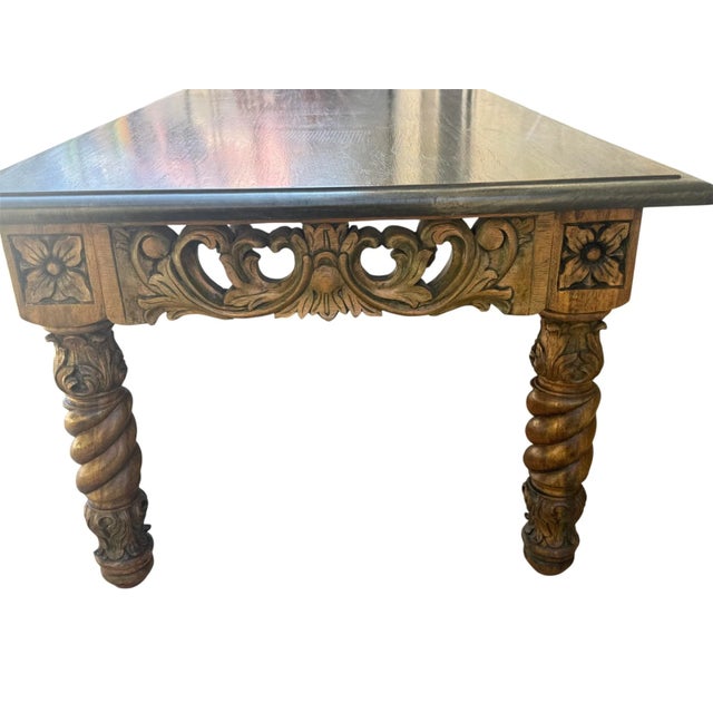1920s 1920s Vintage Filipino Barley Twist Coffee Table With Intricate Carved Apron For Sale - Image 5 of 14