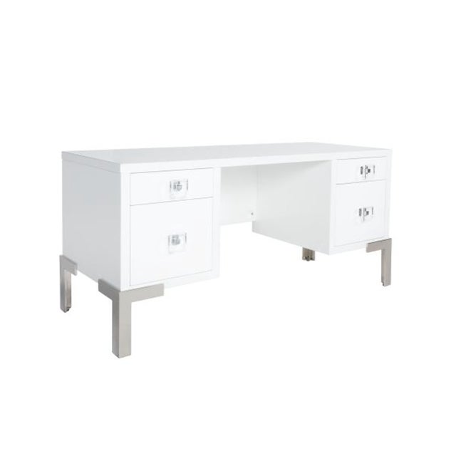 Matthew Izzo Home White Lacquer and Nickel Executive Desk For Sale - Image 4 of 5