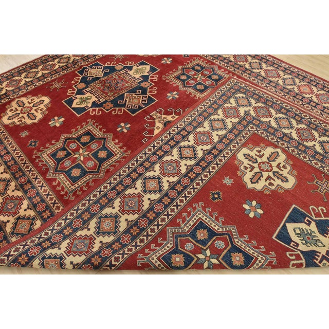 Kazak Rug 10’6” X 14’7” Red Wool Tribal Hand-Knotted Oriental Carpet For Sale - Image 14 of 15