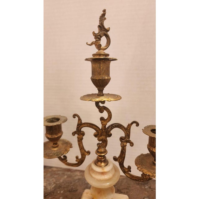 Early 20th Century Pair of Early 20th Century Gilt Bronze Candelabra With Marble Base For Sale - Image 5 of 9