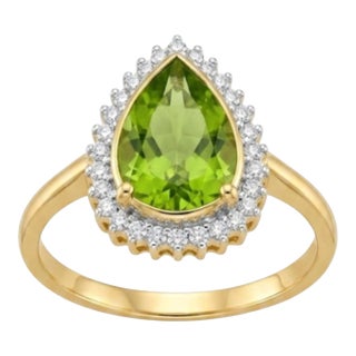 Natural Diamond 0.25cts & Peridot 2.80cts Ring in 18k Gold For Sale