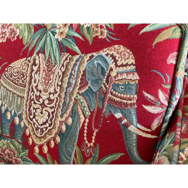 2020s East Indian Chintz Tapestry Loveseat - Red Ground Elephants For Sale - Image 5 of 5