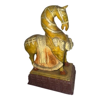 Vintage Tang Dynasty Style Sancai Warrior Horse Statue For Sale