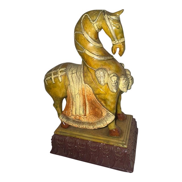 Vintage Tang Dynasty Style Sancai Warrior Horse Statue For Sale