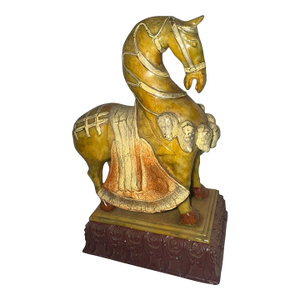 Vintage Tang Dynasty Style Sancai Warrior Horse Statue
