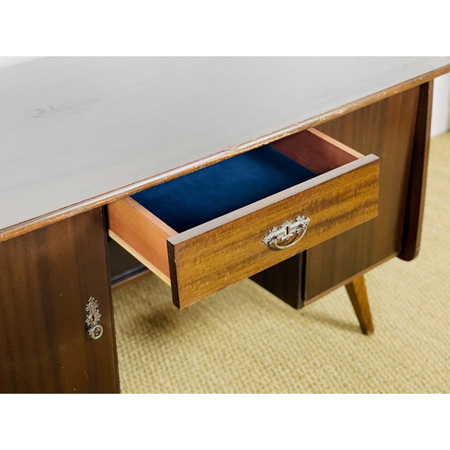 Wood Vintage Double-Sided Mahogany Desk from Bühne Mignon Möbel, 1960s For Sale - Image 7 of 11