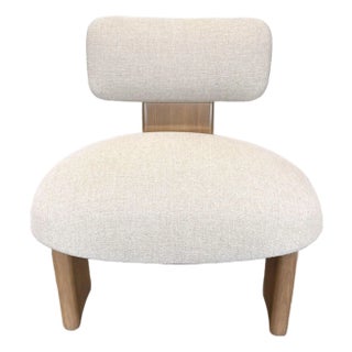 Maiden Home Kenmare Modern Lounge Chair With Light Wood Frame and Cream Upholstery For Sale