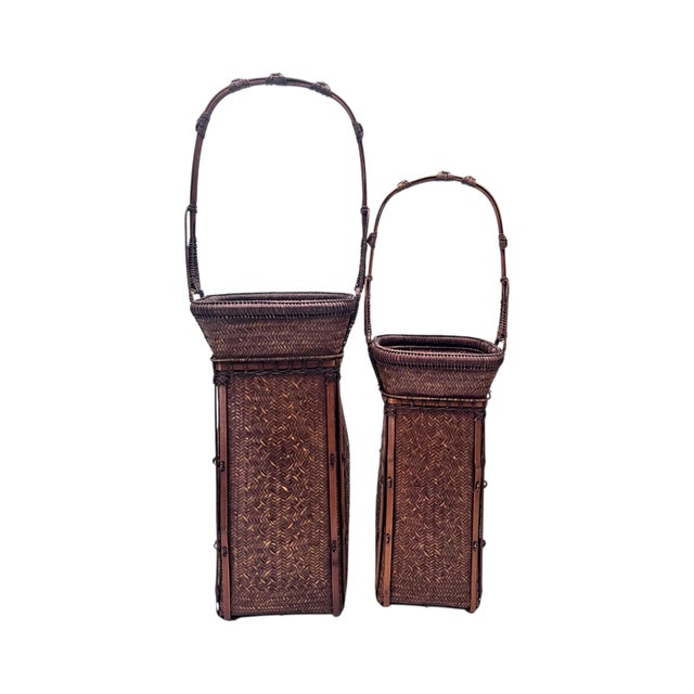 Japanese Late 20th Century Japanese Woven Bamboo Hozan Style Ikebana Baskets - A Pair For Sale - Image 3 of 18