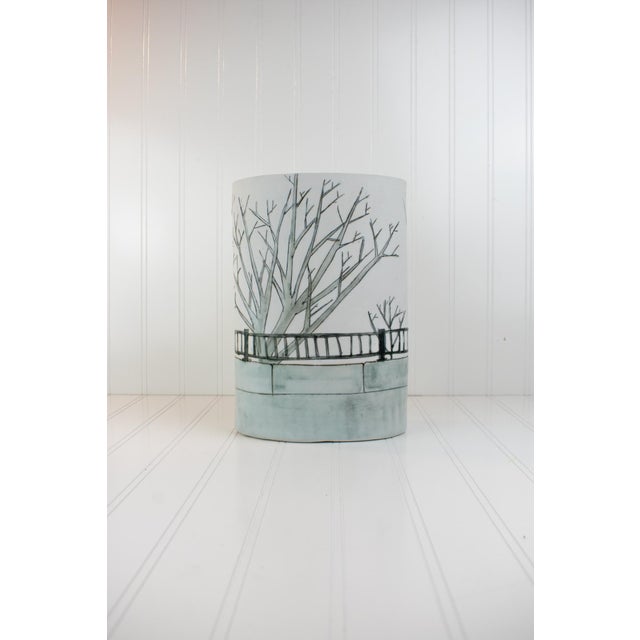 Studio Porcelain Oval Vase With Winter Landscape Motif, Signed For Sale - Image 9 of 18